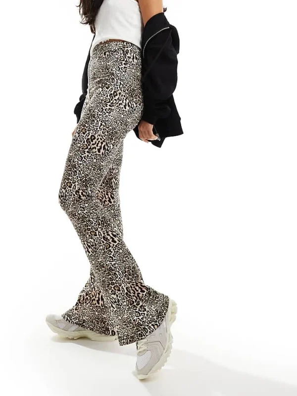In The Style Exclusive Flared Trousers In Leopard Print For Women