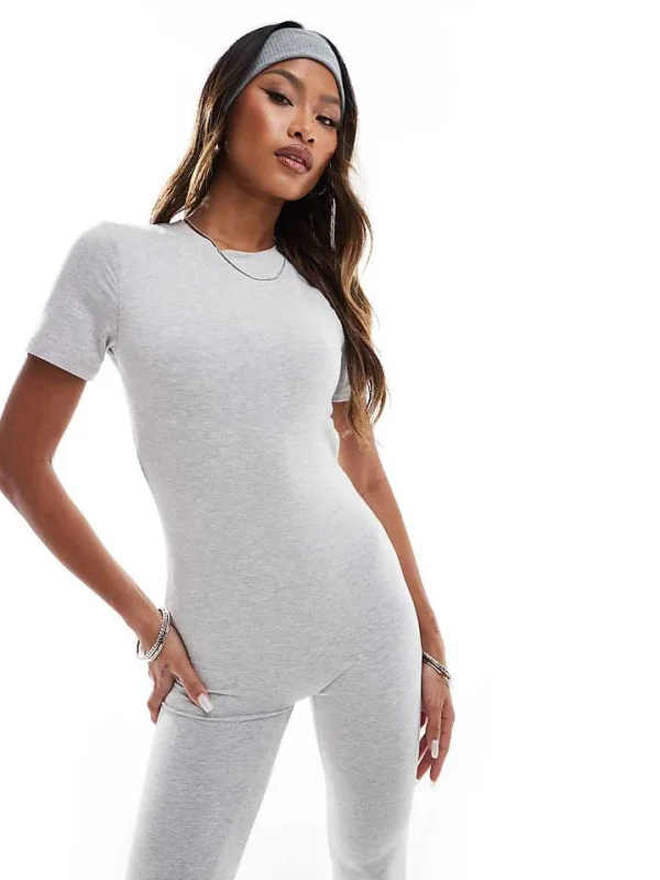 In The Style FITS Slinky Sculpt Short Sleeve Flare Modal Unitard In Grey For Women