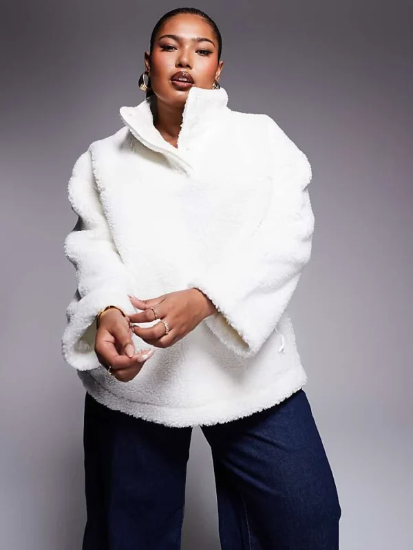 In The Style Plus Teddy Borg Quarter Zip Jumper In Cream For Women