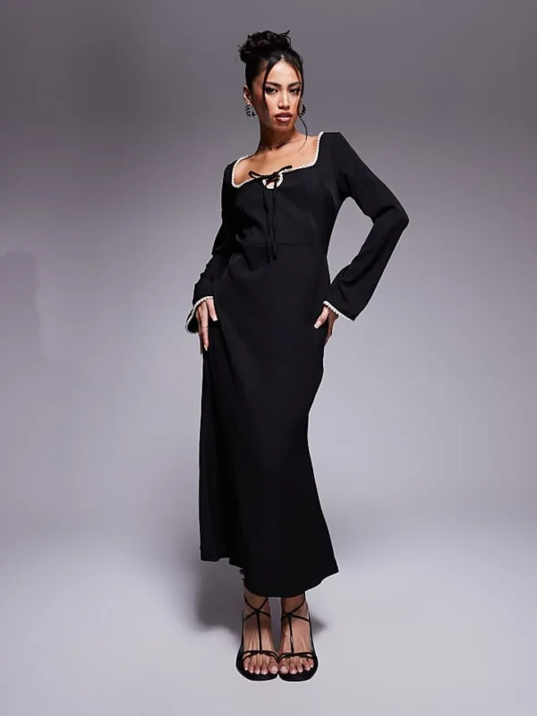 In The Style X Perrie Sian Exclusive Pearl Trim Midaxi Dress In Black For Women