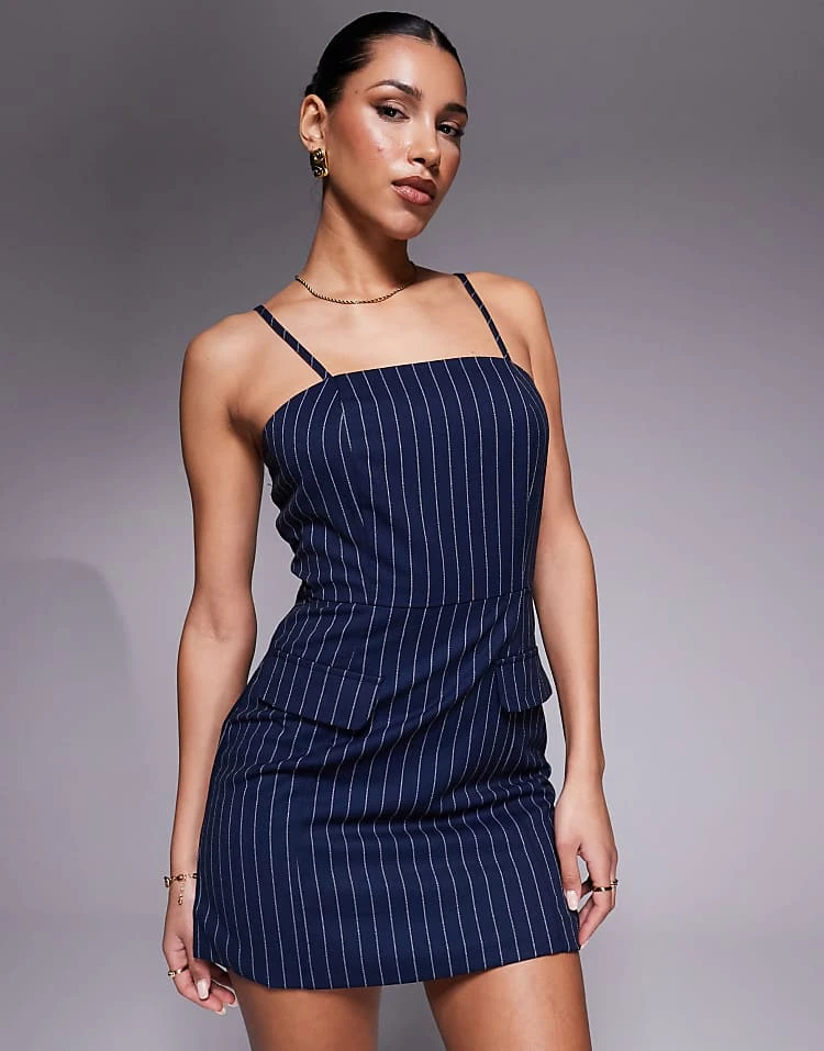 In The Style X Natalya Wright Exclusive Tailored Cami Mini Dress In Navy Pinstripe For Women 5 In The Style X Natalya Wright Exclusive Tailored Cami Mini Dress In Navy Pinstripe For Women - Image 5