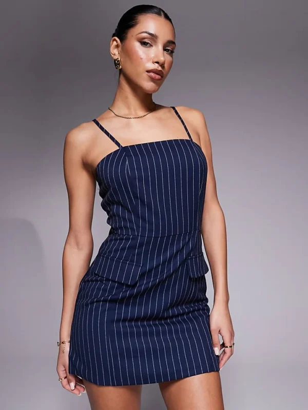 In The Style X Natalya Wright Exclusive Tailored Cami Mini Dress In Navy Pinstripe For Women