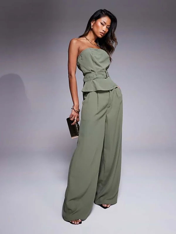 In The Style X Natalya Wright Bandeau Crop Top And Trousers Co-ord In Khaki