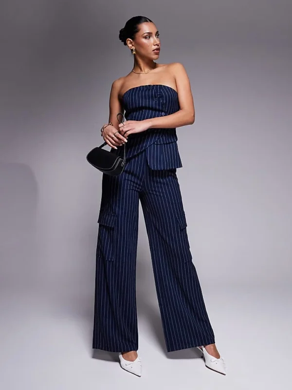 In The Style X Natalya Wright Pinstripe Waistcoat And Trousers Co-ord In Navy