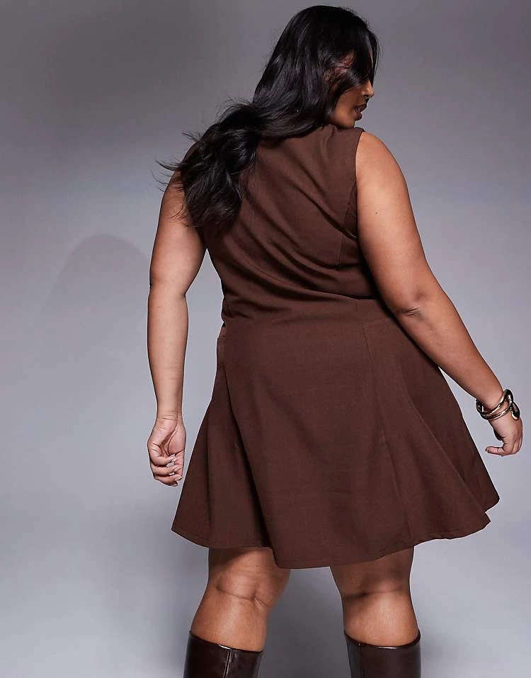 In The Style Plus X Natalya Wright Exclusive Tailored Button Down Mini Dress In Chocolate For Women 2 In The Style Plus X Natalya Wright Exclusive Tailored Button Down Mini Dress In Chocolate For Women - Image 2