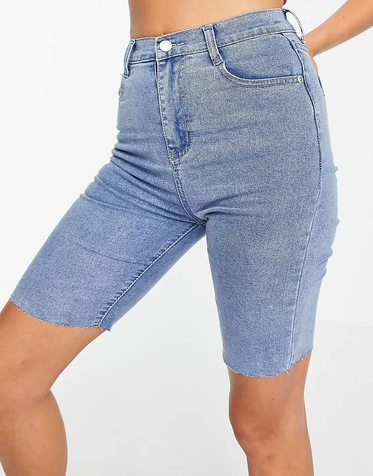 In The Style X Olivia Bowen Exclusive Cut Off Denim Longline Shorts In Blue For Women 3 In The Style X Olivia Bowen Exclusive Cut Off Denim Longline Shorts In Blue For Women - Image 3